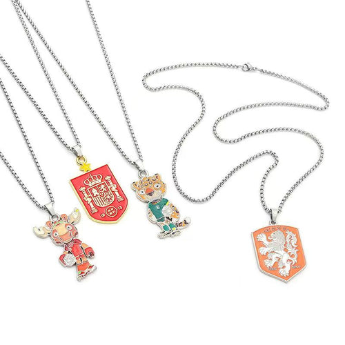 2026 World Cup Team Snake Bone Chain Necklace – Stainless Steel Football Pendant Jewelry